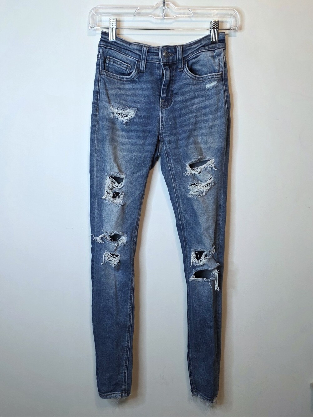 Bridge By GLY Buckle Distressed Skinny Jeans Frayed Size 24 Grunge Edgy Boho
